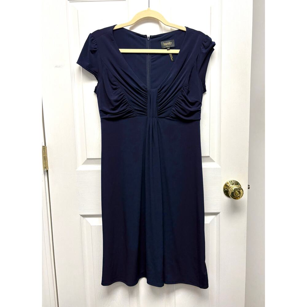 Laundry Shelli Segal Dress Navy Stretch Fit Flare Ruched Women’s Size 6